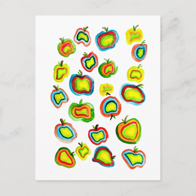 Postal Diseño funky de manzana acuarela fruta (Anverso)