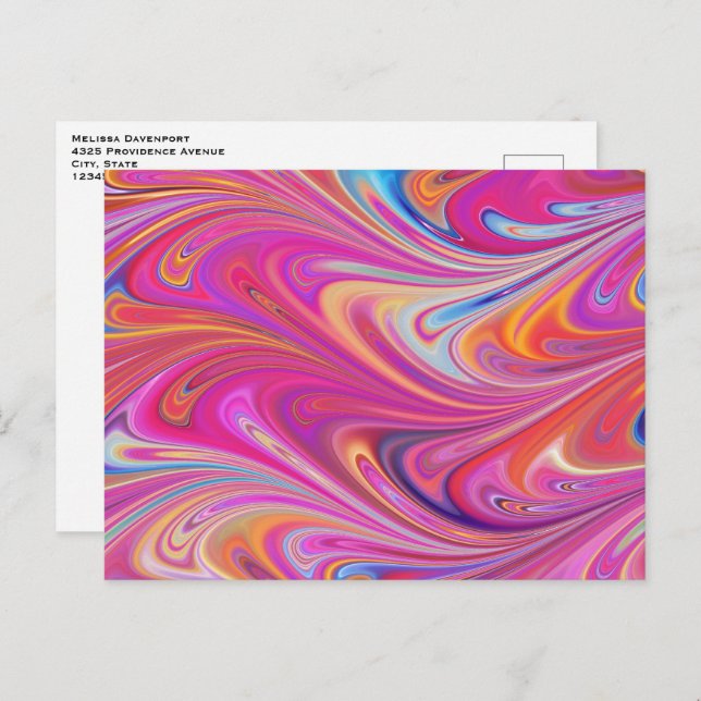 Postal Diseño Giratorio Trippy Rosa y Naranja (Anverso / Reverso)