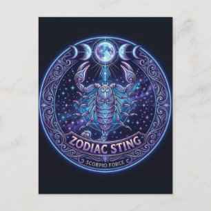 Postal Diseño gráfico celestial de Escorpio Zodiaco Púa