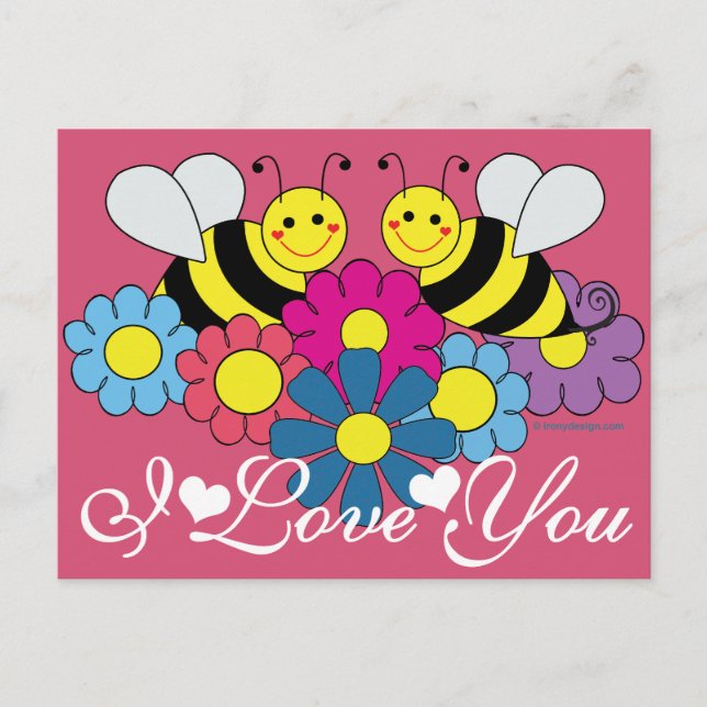 Postal Diseño gráfico de abejas y flores te amo (Anverso)