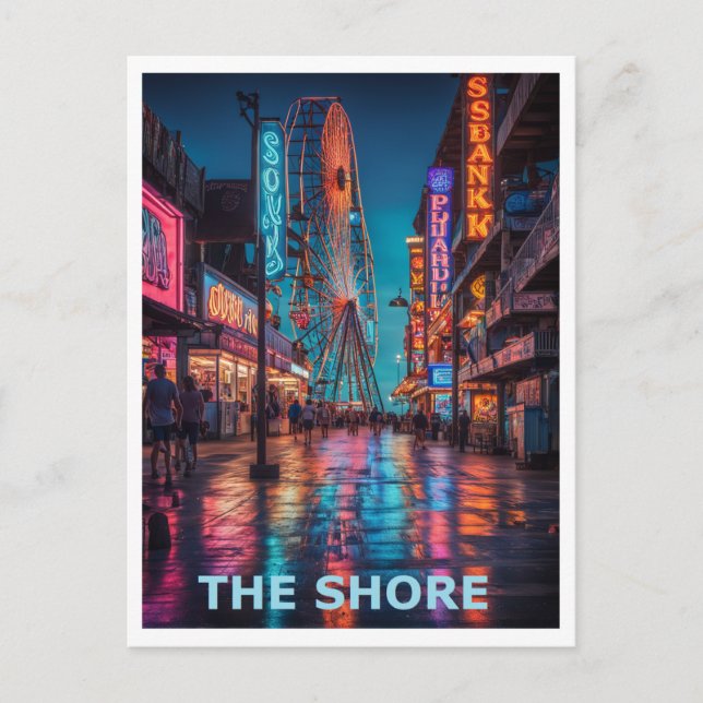 Postal Diseño Gráfico del Paseo Marítimo de Jersey Shore (Anverso)