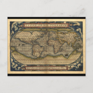 Postal Diseño histórico del Atlas del Mapa Mundial de la 