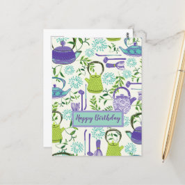 Postal Diseño japonés de tetera verde