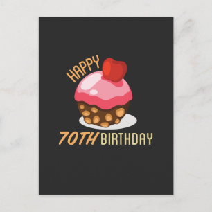 Postal Diseño lindo de 70 cumpleaños con pastel de chocol