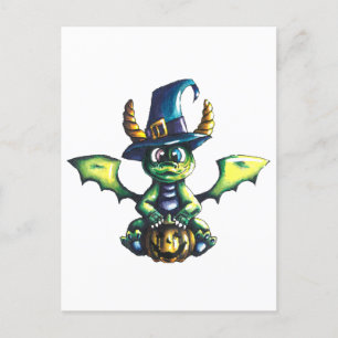 Postal Diseño mágico de dragones de Halloween