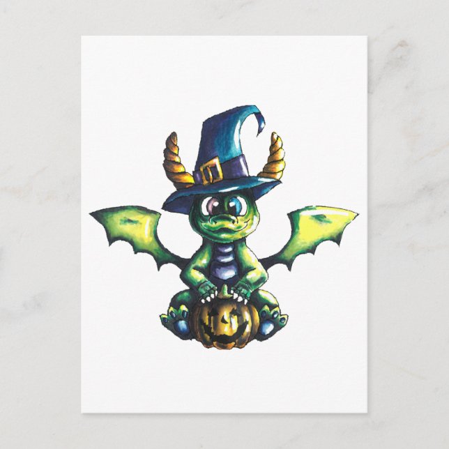 Postal Diseño mágico de dragones de Halloween (Anverso)