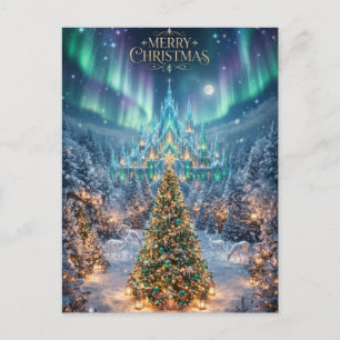 Postal Diseño majestuoso de árbol de Navidad y castillo d