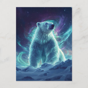 Postal Diseño majestuoso de oso polar con luces boreales