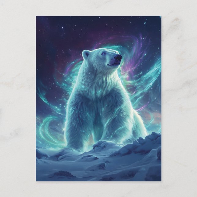 Postal Diseño majestuoso de oso polar con luces boreales (Anverso)