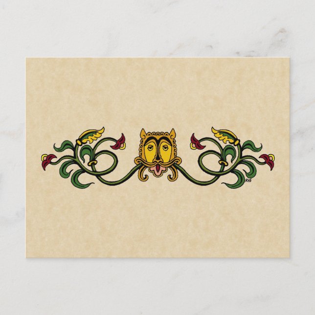 Postal Diseño medieval de leones (Anverso)