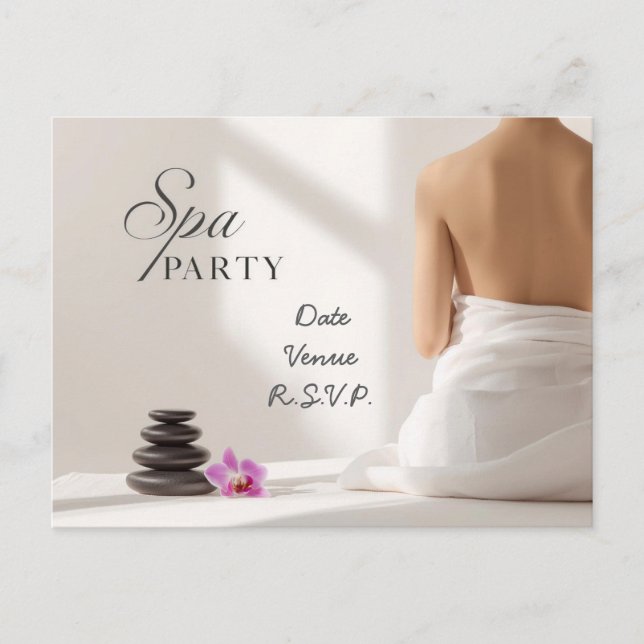 Postal Diseño Mínimo de Bienestar para Fiesta de Spa (Anverso)