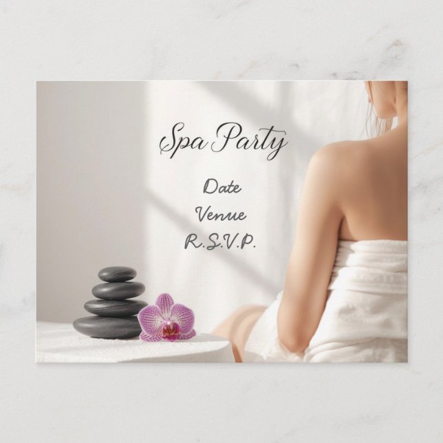 Postal Diseño Mínimo de Bienestar para Fiesta de Spa (Anverso)
