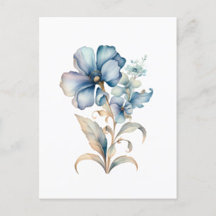 Postal Diseño minimo de Ilustracion floral de flor azul