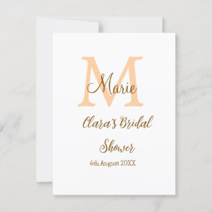 Postal Diseño naranja monograma para ducha de novia moder
