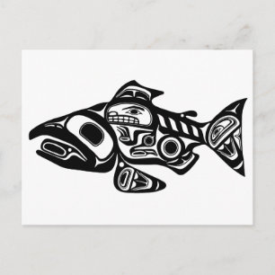 Postal Diseño nativo americano de Salmon