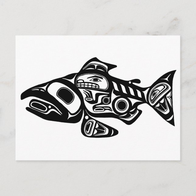 Postal Diseño nativo americano de Salmon (Anverso)