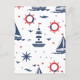 Postal Diseño náutico azul, blanco y rojo