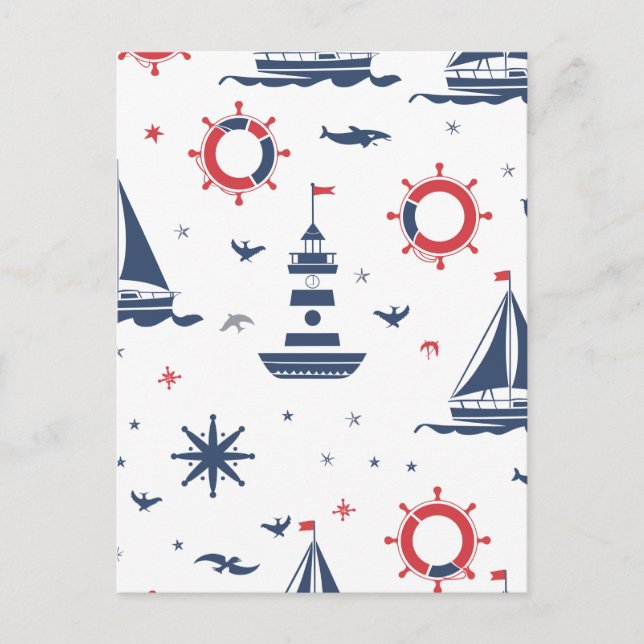 Postal Diseño náutico azul, blanco y rojo (Anverso)