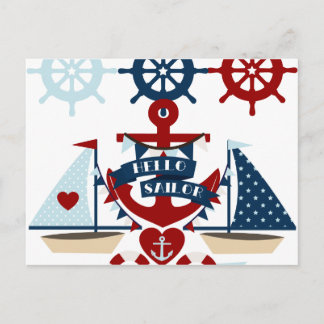 Postal Diseño náutico de barco de vela Sailor Anchor