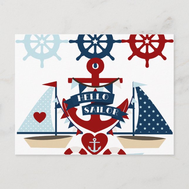 Postal Diseño náutico de barco de vela Sailor Anchor (Anverso)