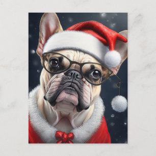 Postal Diseño Navideño de Santa con adorable Bulldog Fran