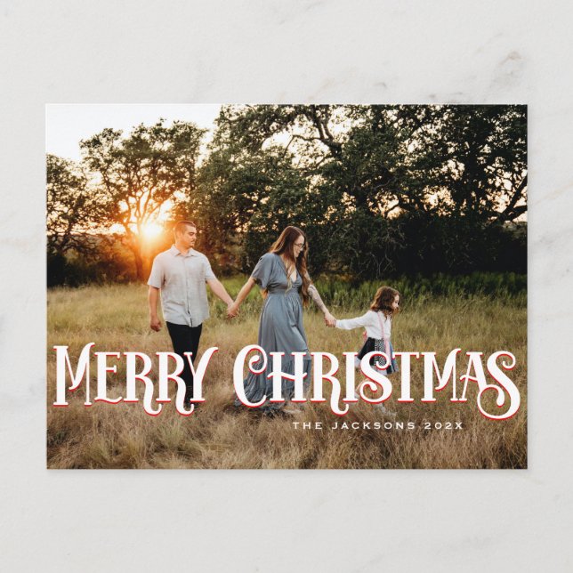 Postal Diseño navideño vintage retro merry (Anverso)