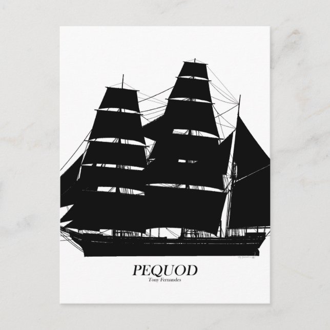 Postal diseño negro de barco pequeno (Anverso)