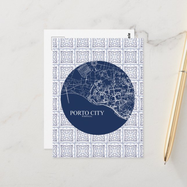 Postal Diseño personalizado de mapa de la ciudad de Porto (Anverso/Reverso In Situ)