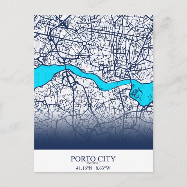 Postal Diseño personalizado de mapa de la ciudad de Porto (Anverso)