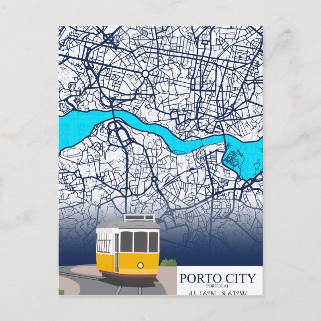 Postal Diseño personalizado de mapa de la ciudad de Porto (Anverso)