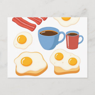 Postal Diseño Plano Moderno de Huevos con Tocino Tostada