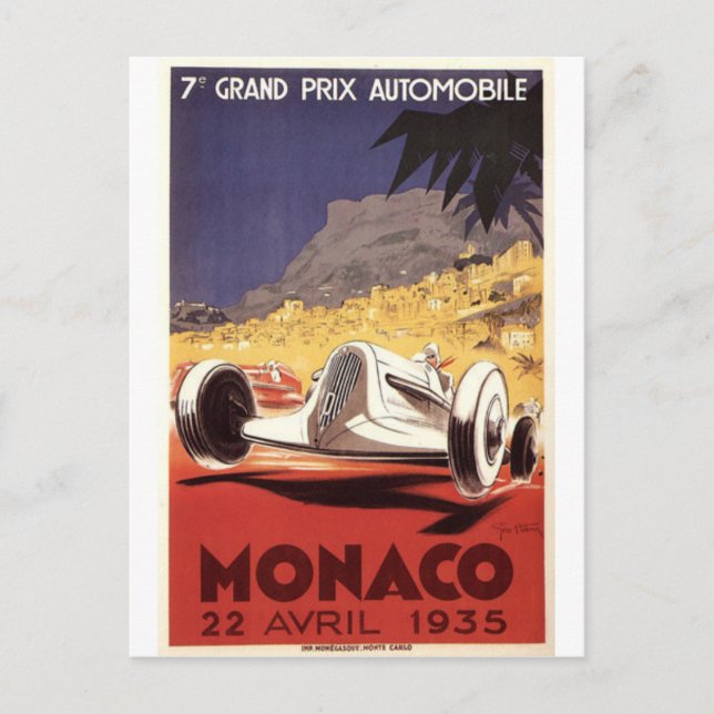 Postal Diseño poster del Gran Premio de Mónaco de 1935 (Anverso)