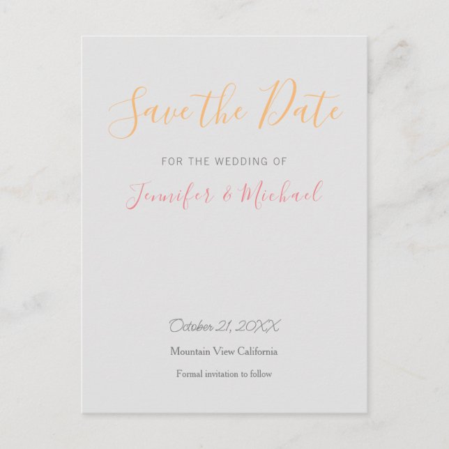 Postal Diseño Profesional de Boda Moderno Salva la Fecha (Anverso)