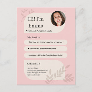 Postal Diseño Profesional de Doula Postparto Rosa Rubor