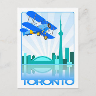 Postal Diseño retro de biplano sobre Toronto