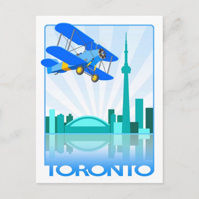 Postal Diseño retro de biplano sobre Toronto (Anverso)