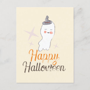 Postal Diseño Retro de Halloween con Garabato Fantasma