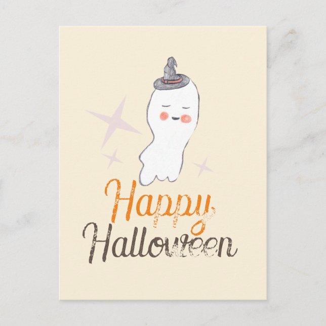 Postal Diseño Retro de Halloween con Garabato Fantasma (Anverso)