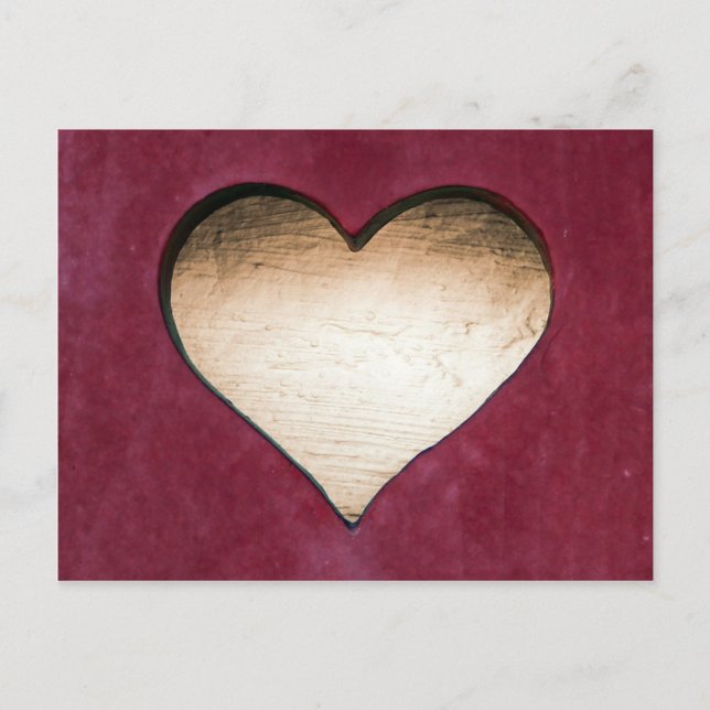 Postal Diseño rojo cardíaco de madera (Anverso)