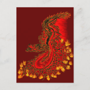 Postal Diseño rojo y dorado de China Dragon