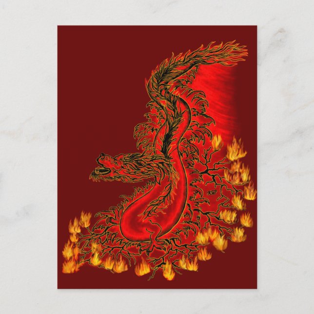 Postal Diseño rojo y dorado de China Dragon (Anverso)