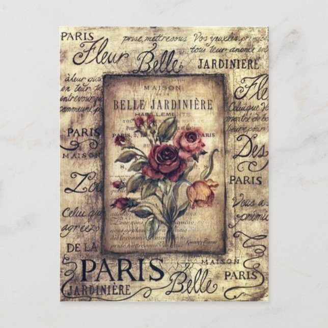 Postal Diseño Rosa francés vintage (Anverso)