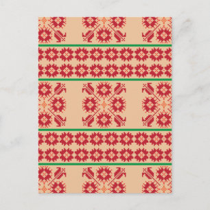 Postal Diseño rústico lituano de arte popular naranja y v