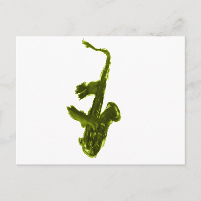 Postal Diseño saxofón, versión verde (Anverso)