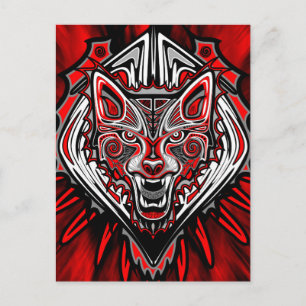 Postal Diseño Totémico Tribal Haida de Lobo
