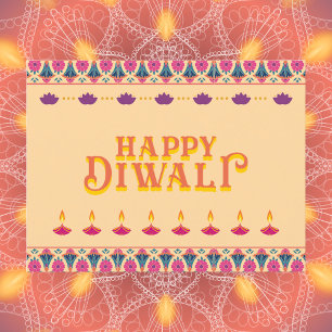 Postal Diseño tradicional diwali floral y diya