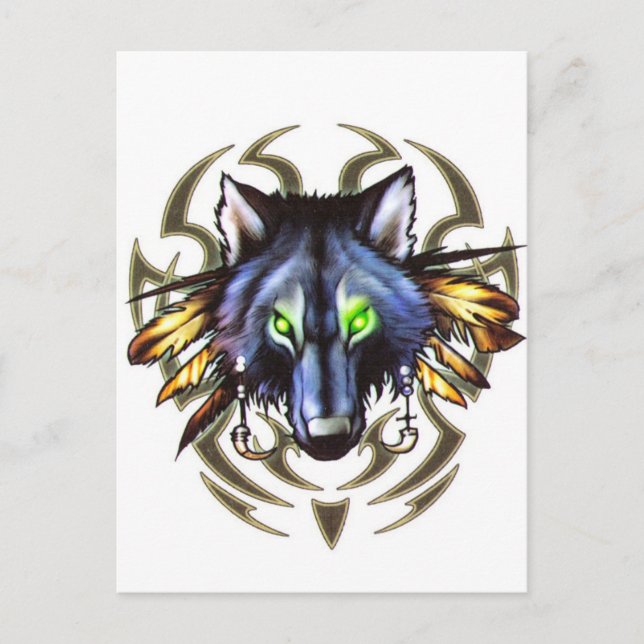 Postal Diseño tribal del tatuaje del lobo (Anverso)