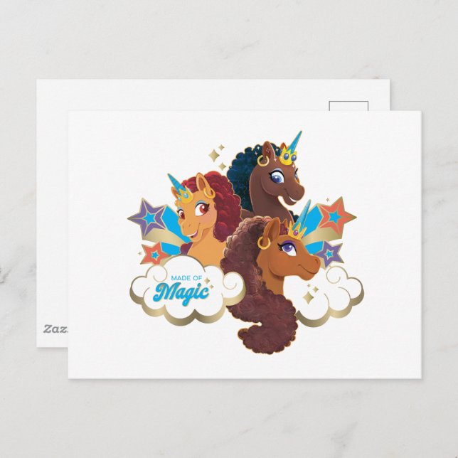 Postal Diseño tripartito "Made of Magic" de Afro Unicorn (Anverso / Reverso)