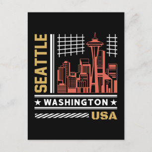 Postal Diseño Urbano Retro de la silueta de Seattle Washi
