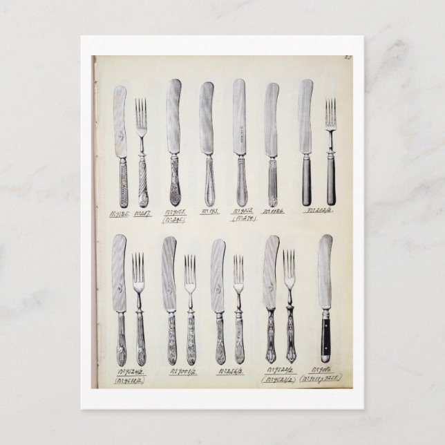 Postal Diseños de cubiertos, de un catálogo de comercio i (Anverso)